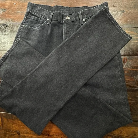 Goldsign‎ High Rise Straight Button Fly Jeans Tag 29" True 32" Black Orig $375 - Picture 5 of 15